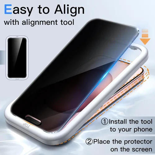 Vista 4 de JETech Protector de pantalla de privacidad de 360 grados para iPhone 15 de 6.1 pulgadas, película de vidrio templado antiespía de 4 vías