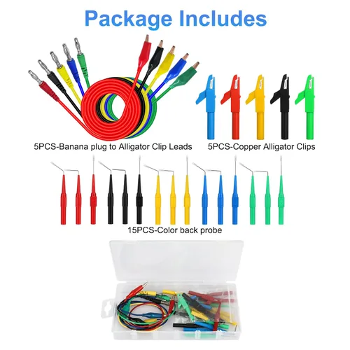 Vista 7 de Linkstyle Kit de sonda trasera de 25 piezas, pasador de sondas traseras multímetro, enchufe de plátano a clip de cocodrilo eléctrico con cables, kit