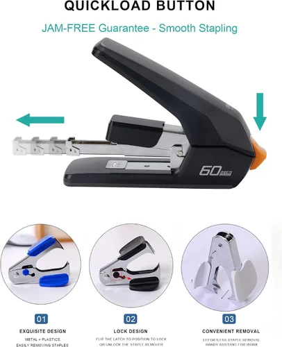Vista 5 de Engrapadora Deli resistente sin esfuerzo, grapado de un solo toque, engrapadora ergonómica fácil de cargar, capacidad de 60 hojas, incluye 2000