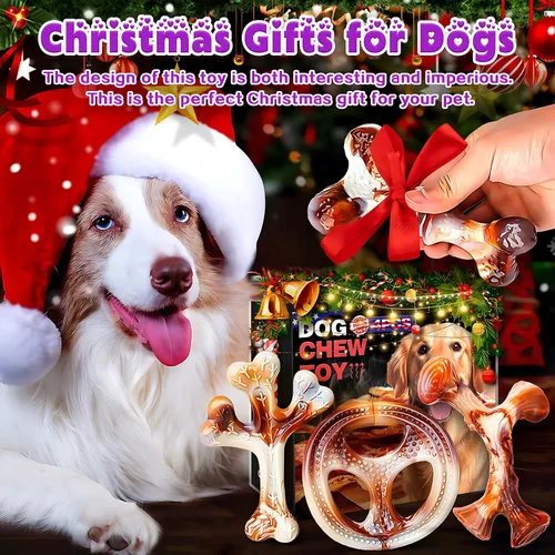 Vista 7 de Paquete de 4 juguetes masticables para perros para masticadores agresivos, juguetes resistentes e indestructibles para perros con sabor a tocino