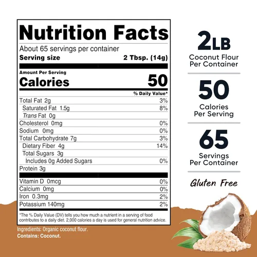 Vista 2 de Nutricost Harina de coco orgánica de despensa (2 libras), sin gluten, sin OMG