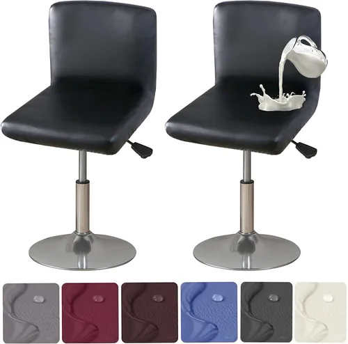 Vista 12 de HFCNMY Fundas para taburete de bar, 4 unidades, elásticas, impermeables, de PU con respaldos, lavables, fundas giratorias para taburete de bar