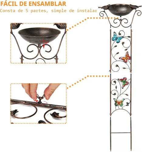 Vista 4 de LEWIS&WAYNE Enrejado de Jardín Baño para Pájaros al Aire Libre, Enrejado de 40 Pulgadas de Hierro Antiguo para Plantas de Jardín Decorativo