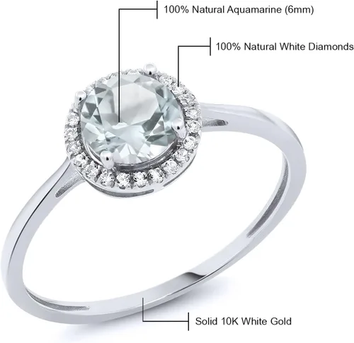Vista 29 de Gem Stone King Anillo de compromiso de boda de oro blanco de 10 quilates con piedra natal y halo de diamantes Redondo de 0.236 in Anillo de oro