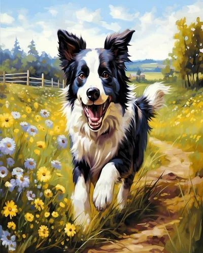 Vista 12 de ZMHZMY Pintura por números para adultos, Border Collie corriendo sobre hierba, pintura digital por números, kits en lienzo, arte de pared, paisaje