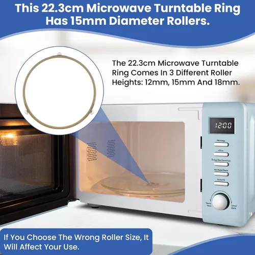 Vista 3 de Anillo giratorio para microondas de 8.8 pulgadas, 1 paquete Microwave Oven Tray Support with 15mm Rollers, Rotating Support Fit Oven Glass