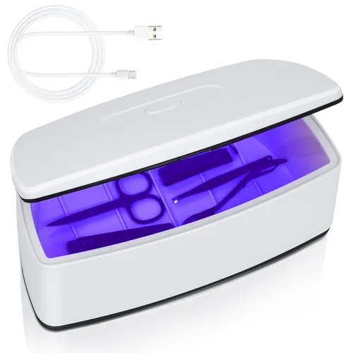 Vista 8 de Esterilizador de herramientas de uñas, función de limpieza de luz azul de doble tubo, enchufe USB, gran capacidad de 1 litro para herramientas
