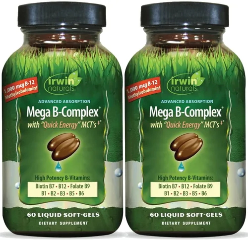 Vista 9 de Irwin Naturals Advanced Absorption Mega B-Complex Energy Support 1,000 mcg B12 + Complejo B completo Vitaminas B de alta potencia MCT de energía