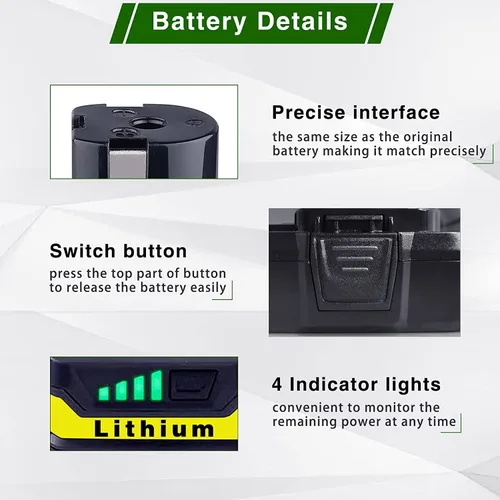 Vista 4 de DTK Batería de repuesto para Ryobi 18V Batería One Plus P102 P103 P104 P105 P107 P108 P109 P190 P122 18V ONE+ Baterías de repuesto 3.6Ah 2 paquetes