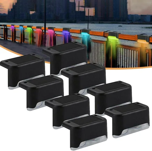 Vista 6 de EROCK Paquete de 8 luces solares para terraza, luces LED solares impermeables para escalones, exteriores, para escaleras, cubiertas, patios
