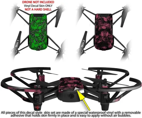 Vista 2 de Skin Wrap 2 Pack para DJI Ryze Tello Drone dispersos calaveras verde Drone No Incluidas