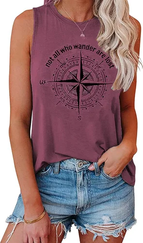Vista 19 de Hount Camisetas sin mangas para mujer, estilo casual, holgadas, con gráficos, cómodas, para verano, básicas, camisetas tipo túnica 10-beige