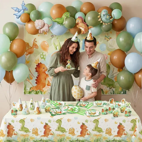 Vista 7 de Dinosaur Birthday Decorations, 199Pcs Party Supplies for 20 Guests