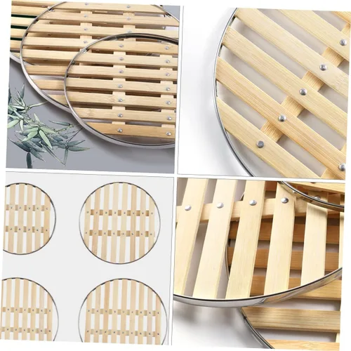 Vista 9 de Estante de vapor de bambú, paquete de 2 unidades de acero inoxidable de 11.8 pulgadas y soporte de vapor de bambú natural para ollas arroceras al