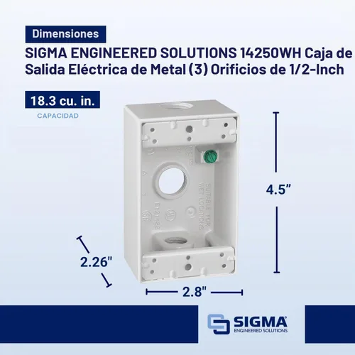 Vista 4 de SIGMA ENGINEERED SOLUTIONS 14250WH Caja de Salida Eléctrica de Metal, Resistente a la Intemperie, Protector de Enchufe y Receptáculo de Montaje
