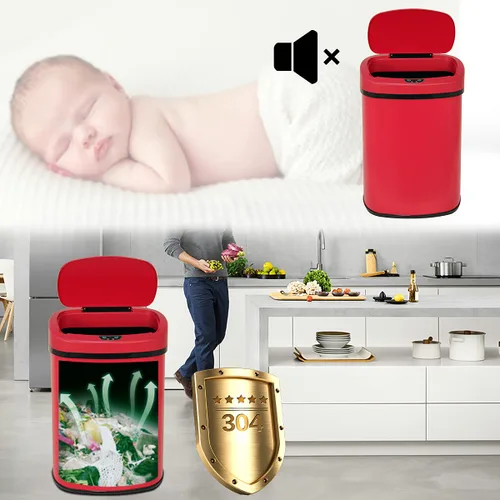 Vista 3 de Basurero de cocina de 13 galones de acero inoxidable cepillado, papelera automática, sin tacto, alta capacidad, 50 litros con tapa, para cocina