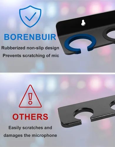 Vista 5 de Soporte de micrófono múltiple para micrófonos con cable e inalámbricos, soporta hasta 4 micrófonos, organizador de micrófono múltiple para soporte