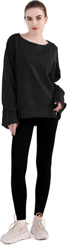 Vista 3 de MAGICMK Sudaderas de gran tamaño con cuello redondo para mujer, camisetas de entrenamiento de manga larga para otoño