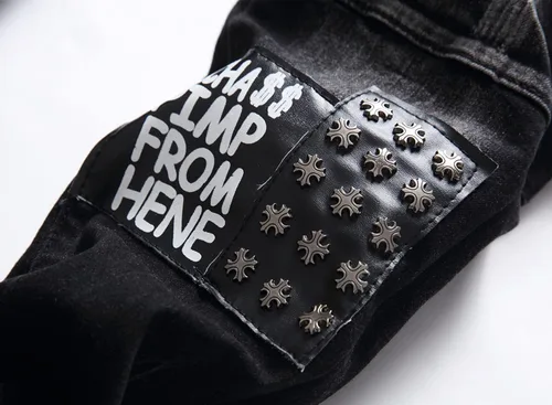 Vista 4 de Liuhond Skinny Slim Fashion - Jeans elásticos de motociclista de Hip Hop con agujeros rectos rasgados.