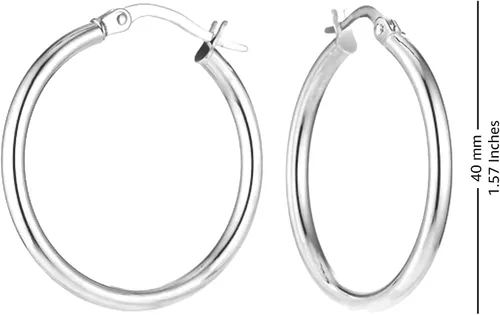 Vista 5 de Charmsy - Juego de 2 pares de aros clásicos de plata de ley 925 para mujer, 1.575 in, Plata Esterlina