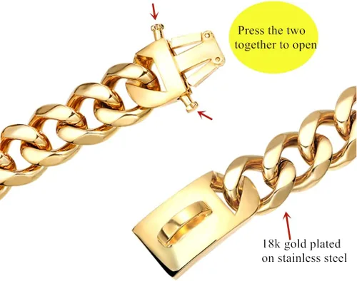 Vista 4 de Collar de oro para perro de 18 quilates, cadena de eslabones cubanos de 0.591 in/0.748 in de ancho, a prueba de mordidas, fuerte entrenamiento