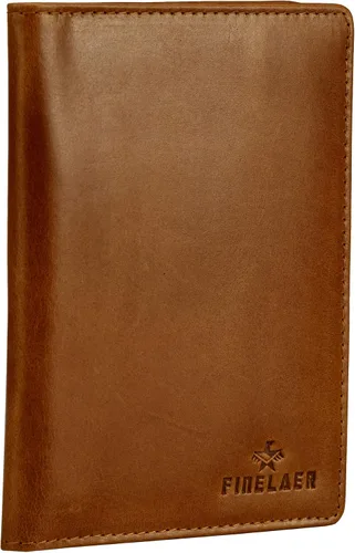 Vista 4 de Finlaer - Cartera de viaje de cuero para pasaporte, Castaño rojizo, Minimalista