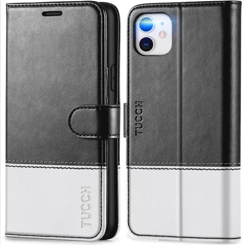 Vista 19 de TUCCH Funda tipo cartera para iPhone 11, [con bloqueo RFID] ranuras para tarjetas, soporte, cierre magnético, funda protectora de piel sintética