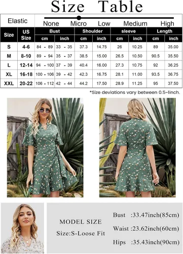 Vista 7 de Vestido casual de manga corta con cuello en V para mujer, con lazo en la cintura, vestido corto floral para boda