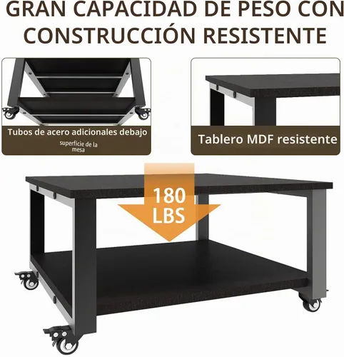 Vista 6 de Natwind 2 Tier Laser Printer Stand, 24''x24'' Large Printer Table, Black Negro