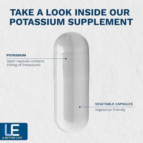 Vista 4 de Life Enhancement Suplemento de potasio de alta absorción para la salud muscular, cerebral y ósea, sin aditivos, suplemento de potasio elemental
