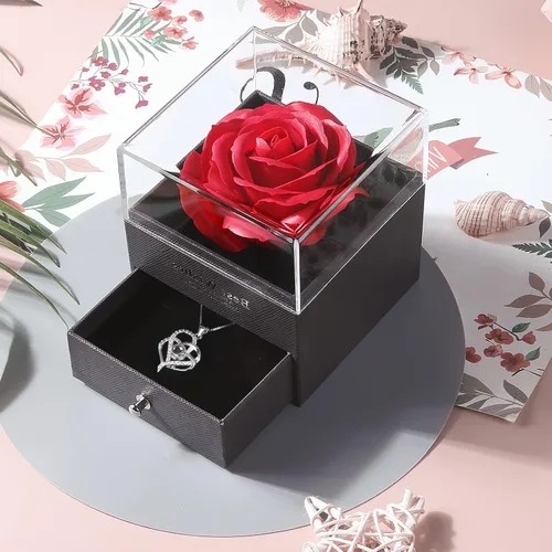 Vista 4 de Forever Rose with I Love You Heart Necklace 100 Languages Projection, Birthday Gifts for Women, Romantic Valentine Gifts for Girlfriend Wife Mom