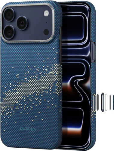Vista 13 de pitaka Funda para iPhone Pro de 6.3" con sensación sin funda, azul abismo Abyss Blue (Argyle)