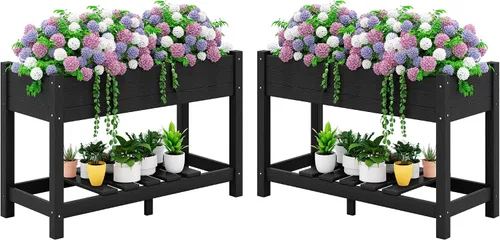 Vista 14 de SERWALL Cama de jardín elevada, negra, 43 x 17 x 30 pulgadas