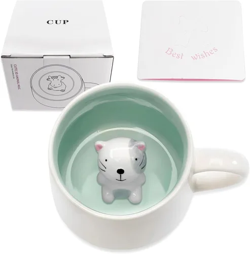 Vista 7 de Lindo Gato en Taza, Taza de Té de Cerámica de Animal 3D, Tazas de Café, Regalos del Día de San Valentín Día de las Madres Pascua Navidad