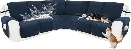 Vista 32 de Fundas para sofá modular reclinable, de terciopelo en forma de L, funda de consola central para perros y mascotas, lavable antideslizante, 1 funda