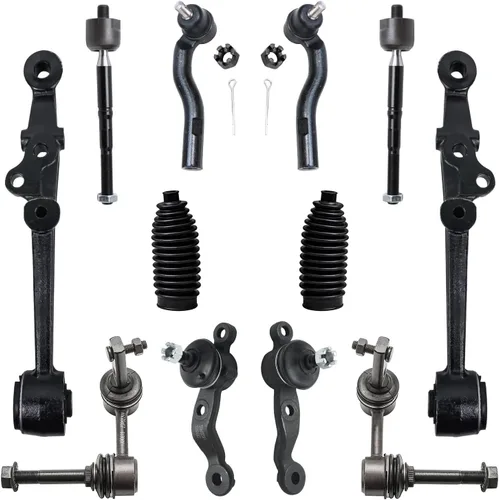 Vista 112 de Detroit Axle – 12 brazos de control superiores e inferiores delanteros con rótulas, barras de unión exteriores e interiores con topes, barras