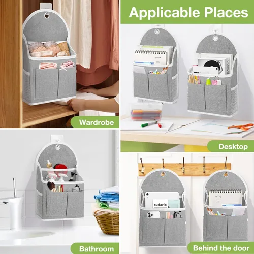 Vista 7 de Ndeno Paquete de 2 bolsas organizadoras para colgar en la pared con bolsillos, bolsa de almacenamiento de tela, cesta impermeable sobre la puerta