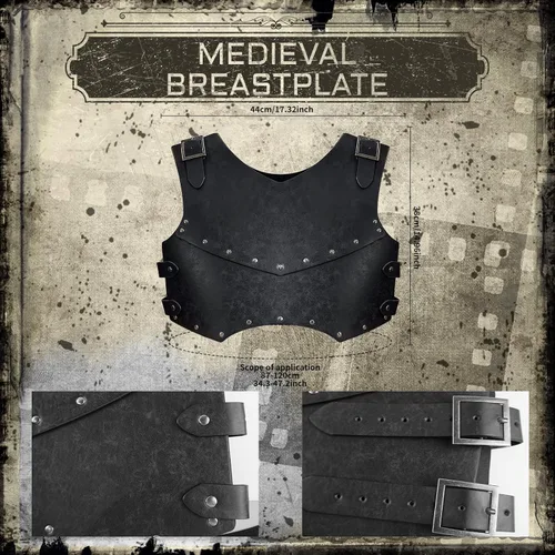 Vista 2 de Conjunto de armadura de pecho de cuero medieval vikingo para hombre, 10 piezas renacentista Cosplay LARP ajustable Ren Faire Knight armadura conjunto