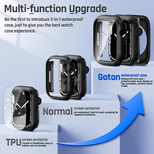 Vista 3 de Goton Funda impermeable 2 en 1 para Apple Watch, protector de pantalla para series 6/5/4, SE 3/2/1 de 40mm, cubierta frontal de vidrio protectora