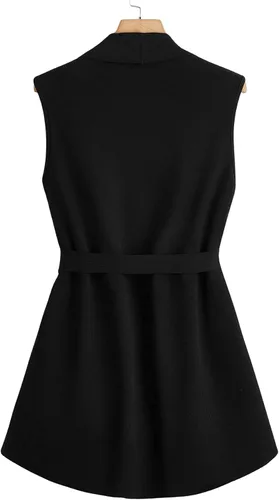 Vista 2 de SOLY HUX Chaqueta tipo cárdigan sin mangas con solapa y cinturón para mujer, talla grande