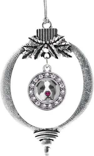 Vista 105 de Inspired Silver - Adorno con dije de cara de carlino - Adornos navideños de círculo de plata con joyas de circonita cúbica