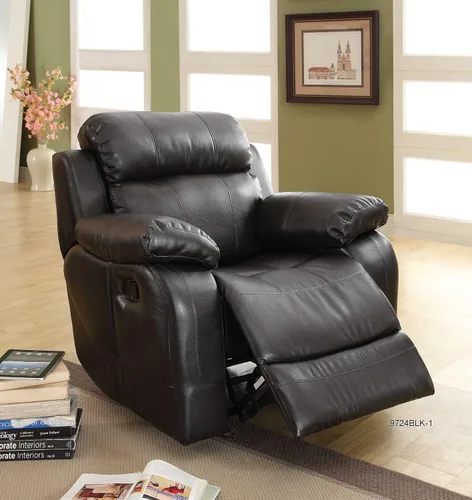 Vista 6 de Homelegance Sofá reclinable Marille con soporte para taza de consola central, cuero regenerado negro