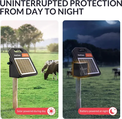 Vista 4 de Cargador de valla eléctrica solar de 10 millas con modo día/noche, cargador solar portátil de 0.11J con panel solar recargable para protección