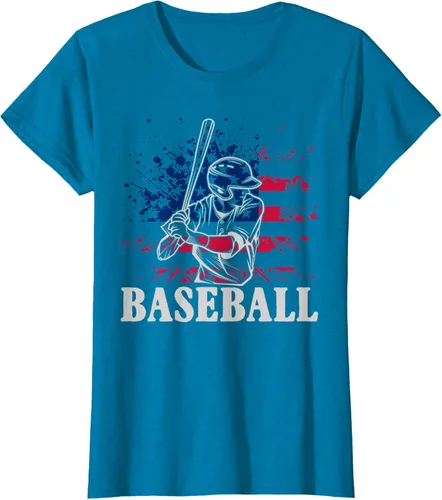 Vista 84 de Camiseta de béisbol deportiva estadounidense con bandera estadounidense, Negro, S