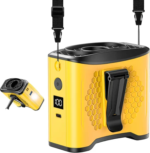 Vista 7 de Ventilador de cintura portátil con clip, 4 velocidades, 13000 rpm, fuerte flujo de aire con batería de 10000 mAh y carga móvil, ventilador de camisa