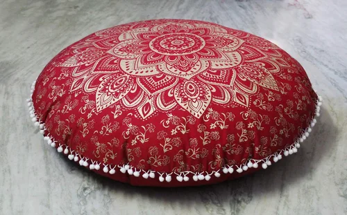 Vista 16 de CRAFT KALA Funda de cojín redonda grande de 32 pulgadas para el suelo bohemio, funda de puf boho, funda de cojín de mandala para meditación, cojines