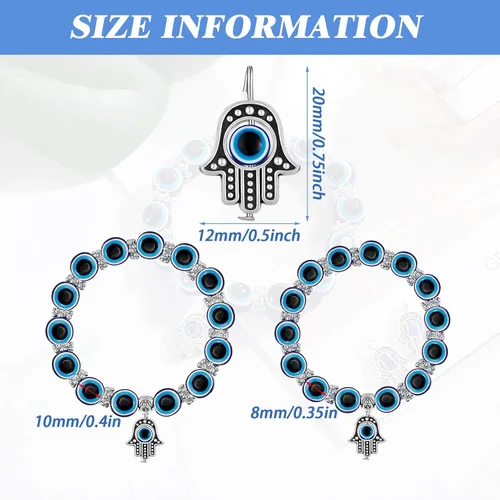 Vista 3 de Yaomiao 6 Piezas Pulsera de Ojo Malvado Hamsa Pulsera de Encanto con Cuentas Elástica Pulsera de Mano de Fátima Amuleto Turco de Ojo Malvado