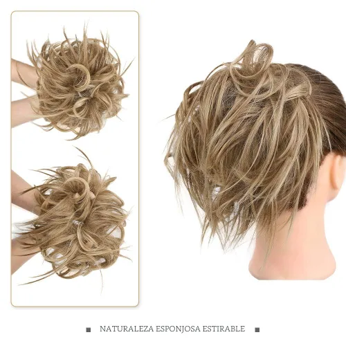 Vista 8 de HMD - Extensiones de cabello tipo chongo alborotado con rodelo despeinado, banda elástica de goma, extensiones de cabello sintético para mujer