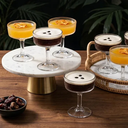 Vista 4 de Pumtus Juego de 6 vasos cupé vintage, 7 onzas de vidrio de Martini en relieve, copas de cóctel florales acanaladas, taza de Margarita transparente