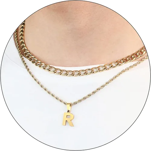 Vista 43 de SENRAN Collar con inicial en capas de la A a la Z para hombre, cadena de cuerda torcida de acero inoxidable de 18 a 20 pulgadas, dije de letra